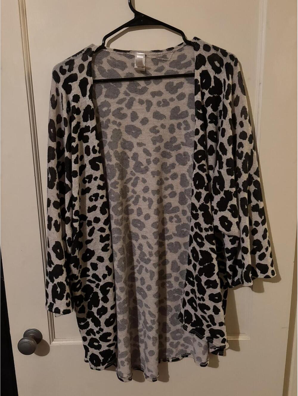 Lovely J Leopard Print Open Front Cardigan